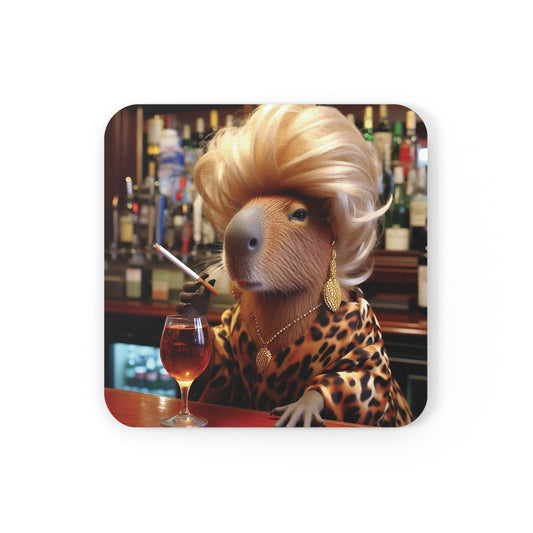 Cork Back Coaster - capybara barmaid