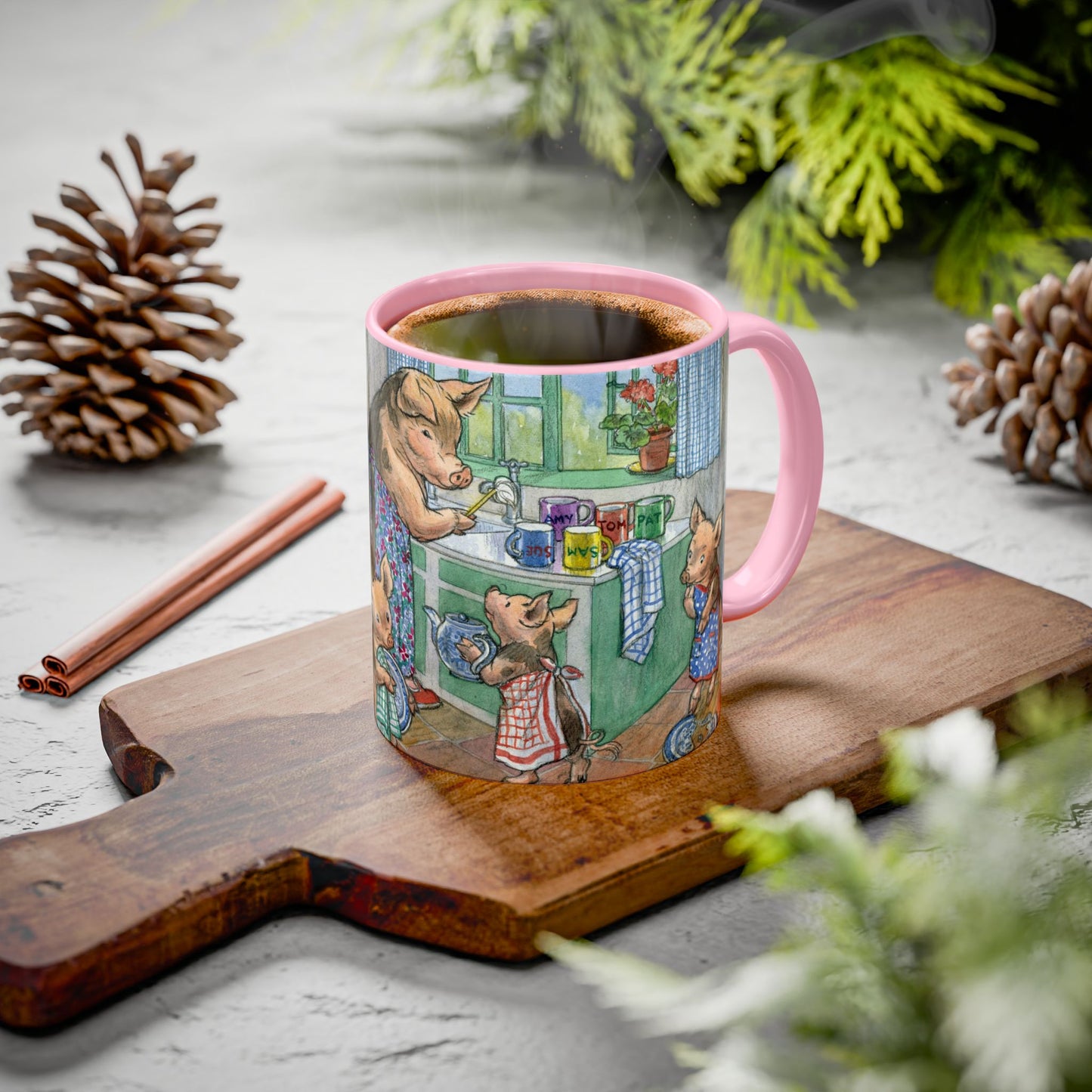 Washing the Dishes Pigs Pink Mug