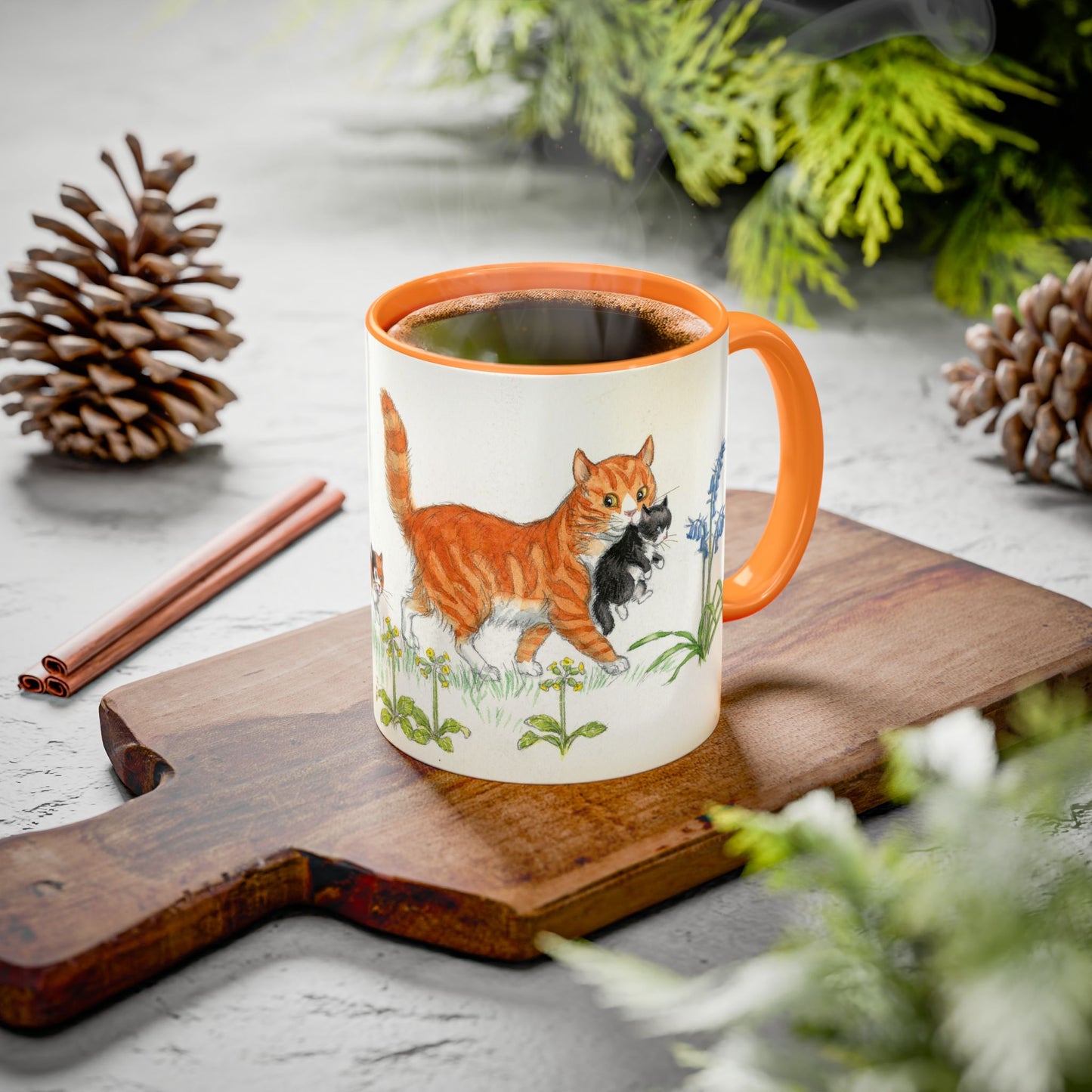Ginger Cat and Kittens Orange Mug