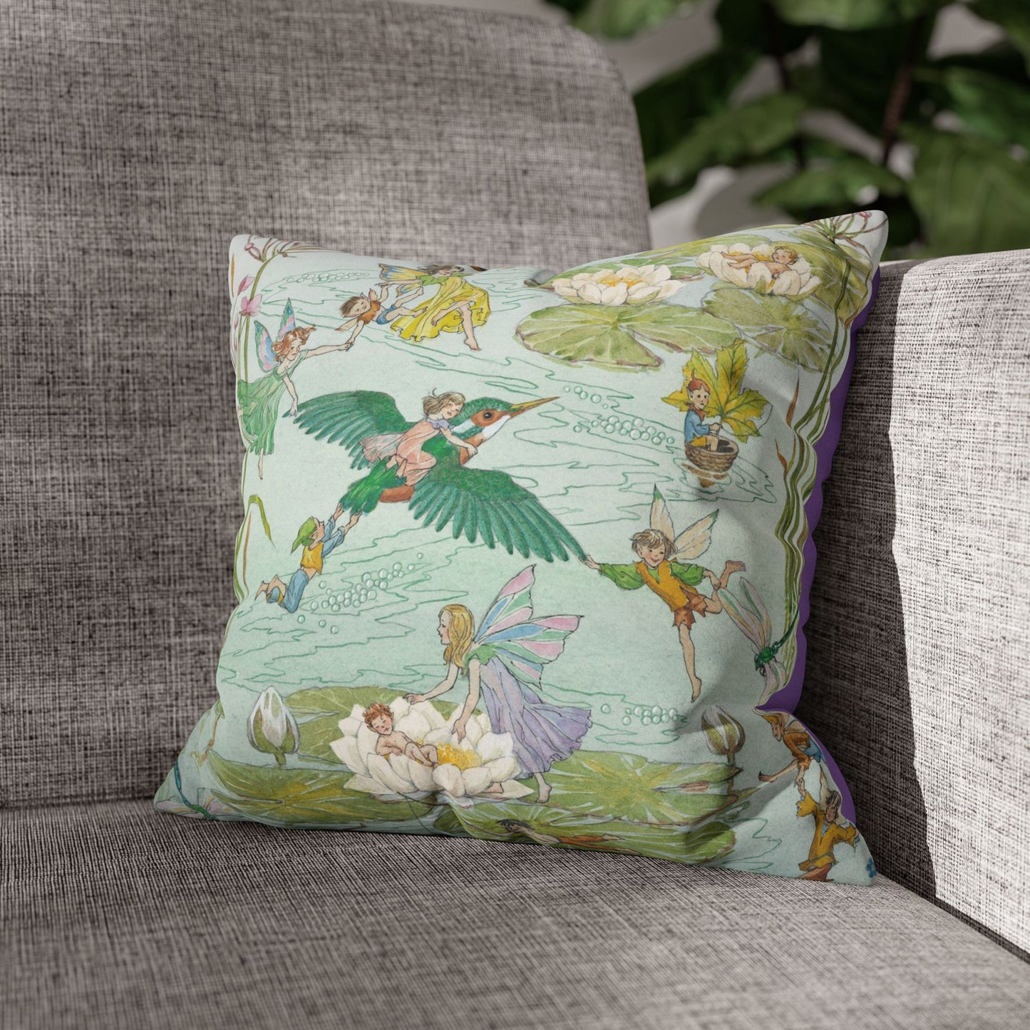 Faux suede pillow - Waterlily Fairy Garden
