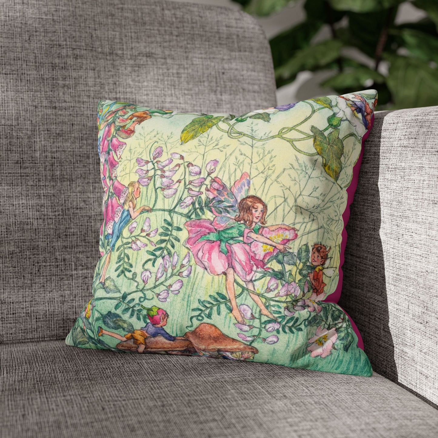 Faux suede pillow - Flower Fairies