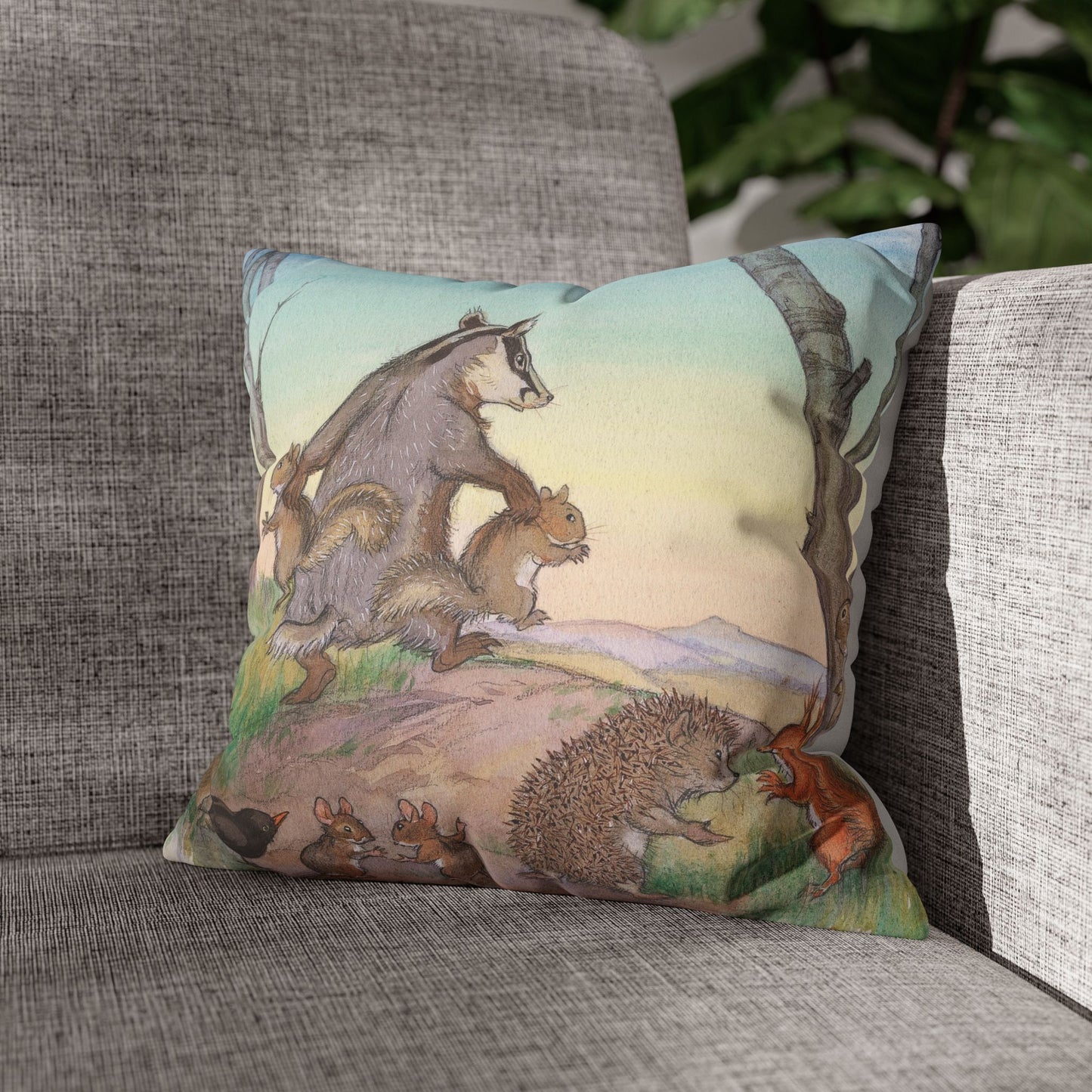 Faux suede pillow - Naughty Squirrels