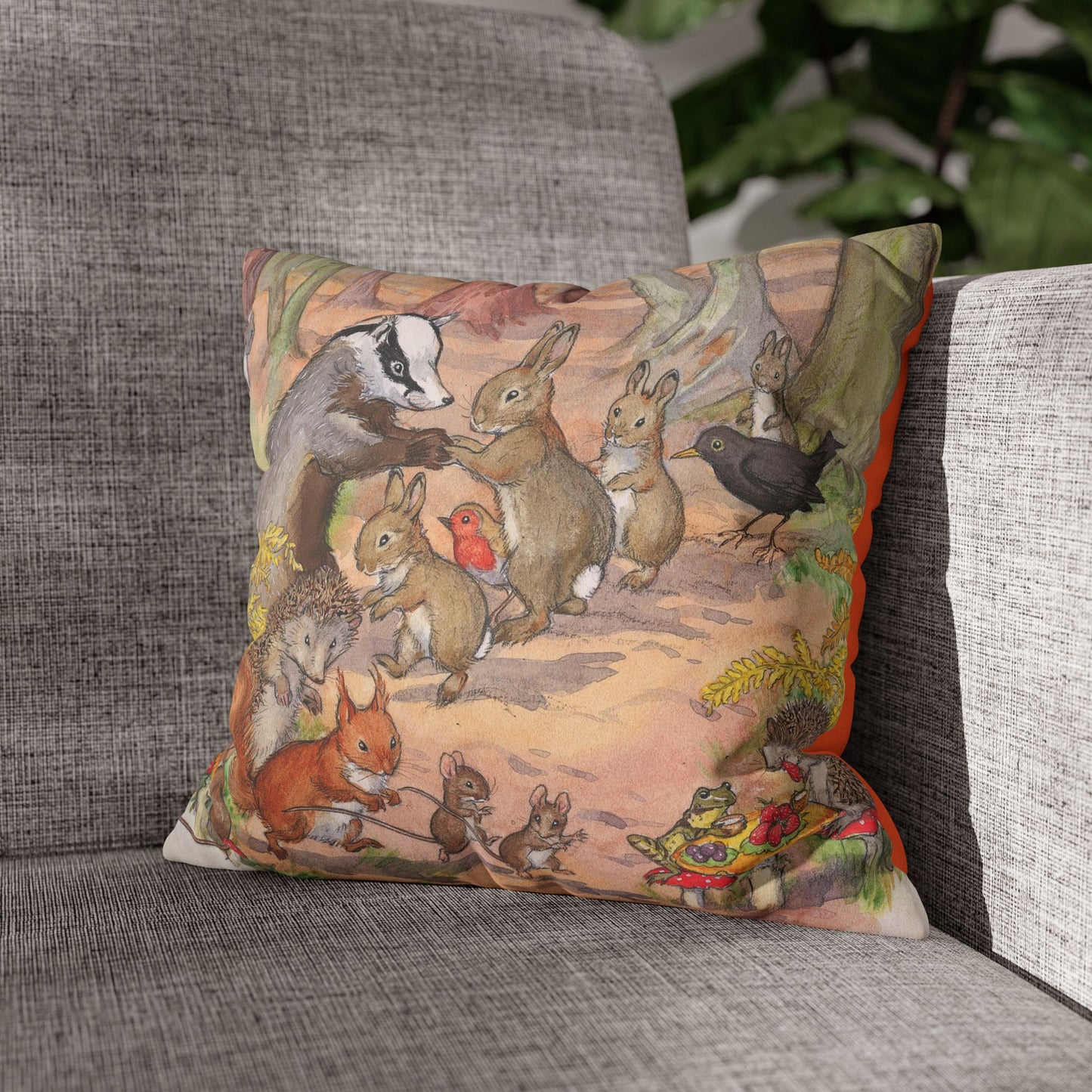 Faux suede pillow - Badger and Bunnies