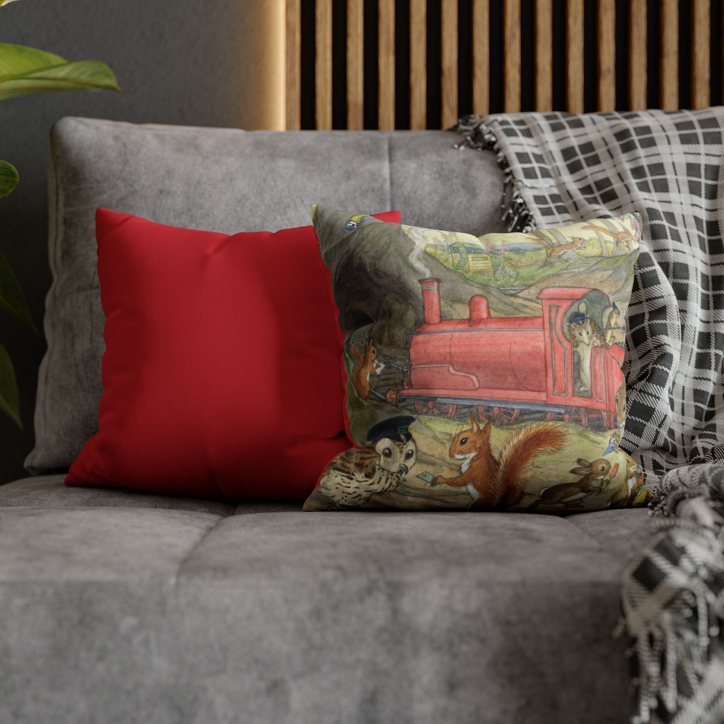 Faux suede pillow - Train Ride