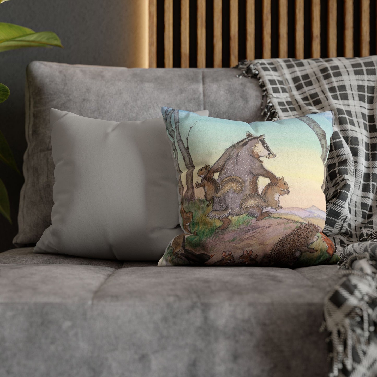 Faux suede pillow - Naughty Squirrels