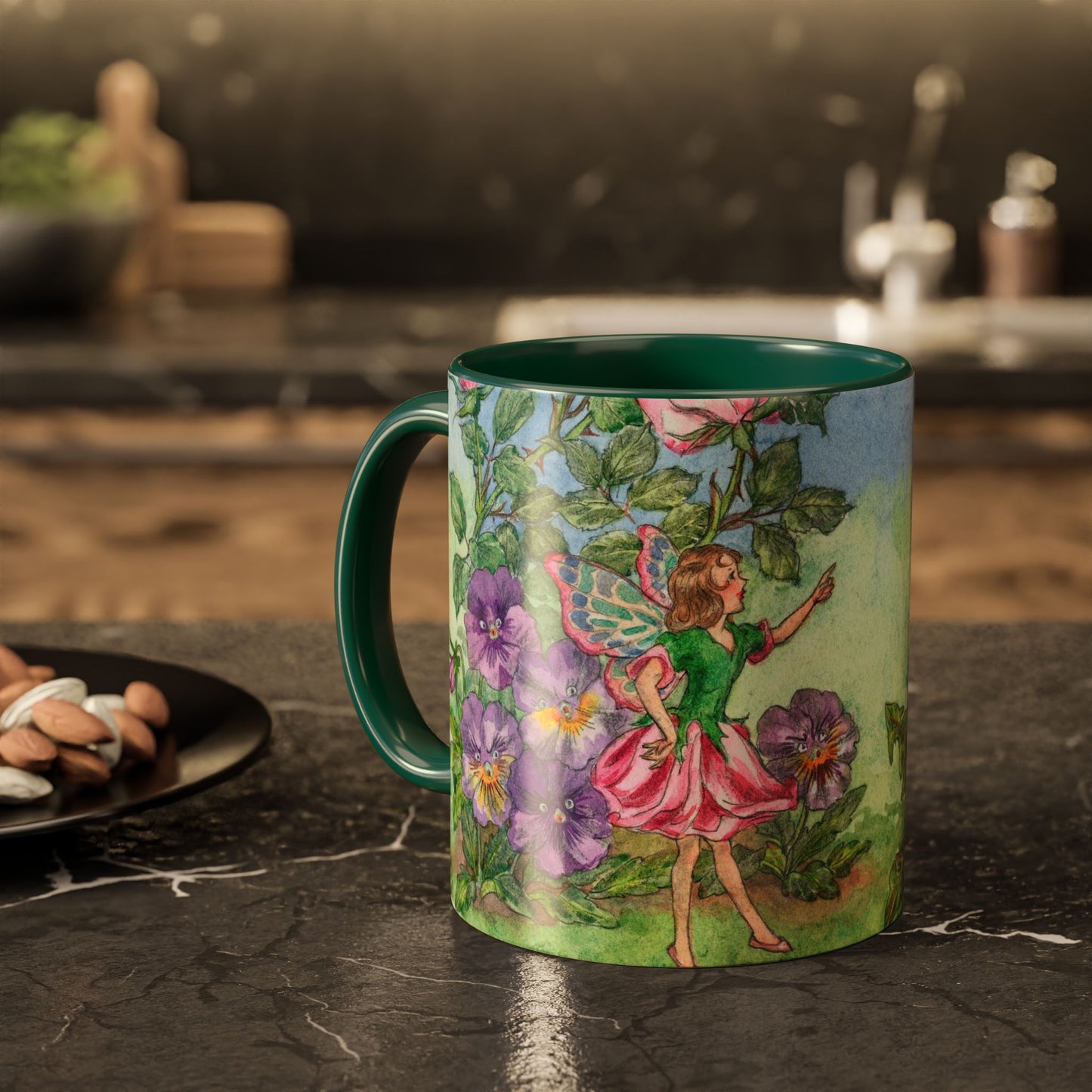 Fairies in the Flowers Dark Green Mug