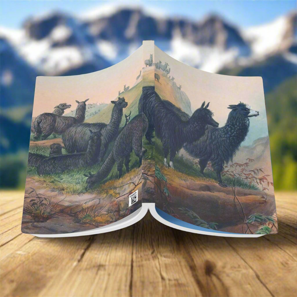 llama alpaca south american animal notebook vintage journal illustration blue nature animal lover lined paper 