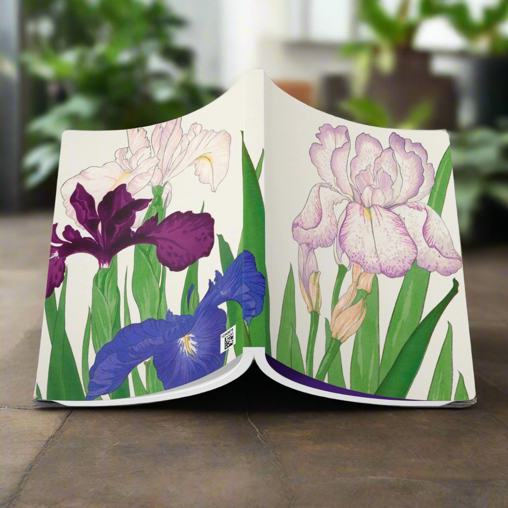 iris flower floral white pink purple journal notebook softcover note taking school work organize adhd 