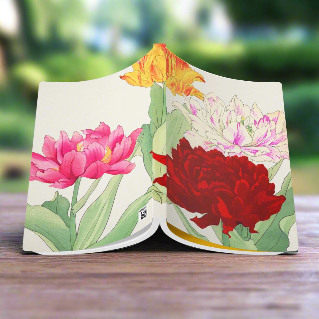 peony flower floral notebook journal journaling red pink yellow white softcover vintage illustration 