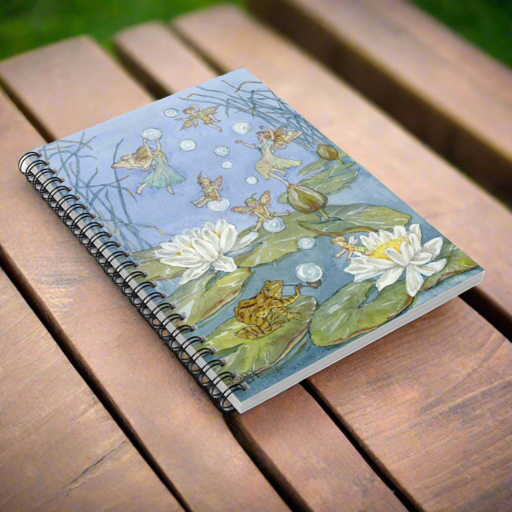 fairy waterlily pond frog notebook journal journaling spiral lined paper Molly Brett fairies enchanting fantasy
