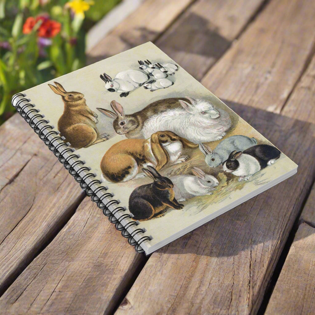 Notebook with rabbit illustrations on a white background