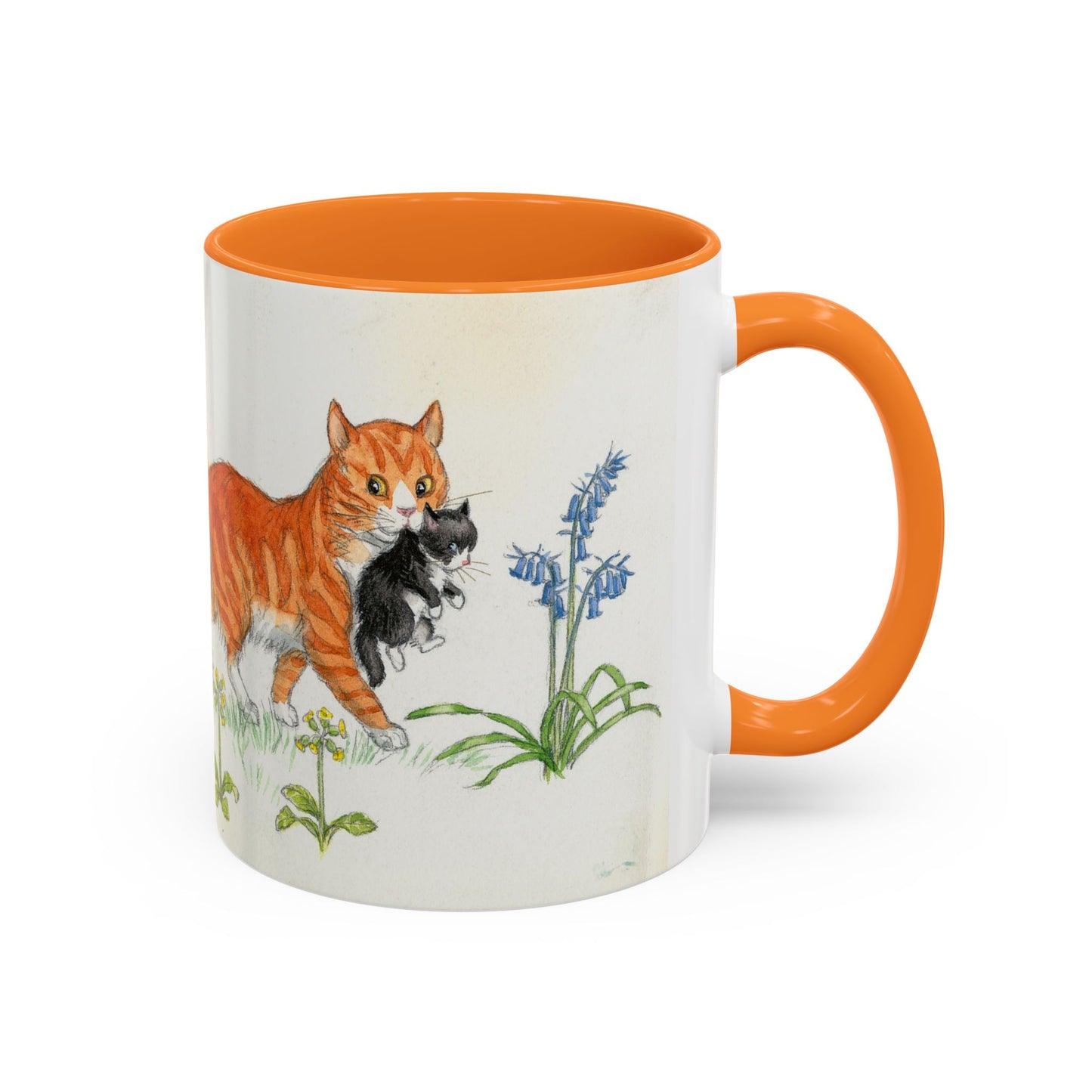 Ginger Cat and Kittens Orange Mug