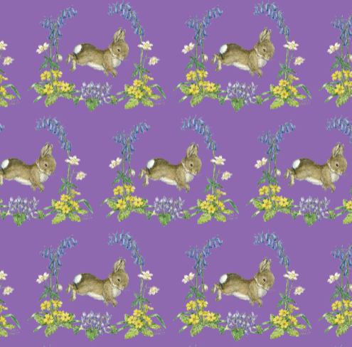 Bunnies and Bluebells Purple Plush Blanket