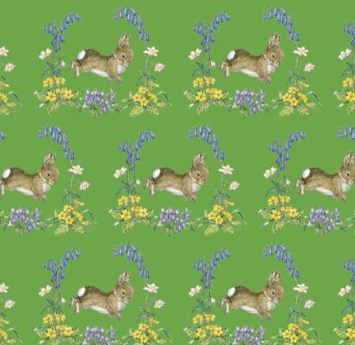 Bunnies and Bluebells Green Plush Blanket